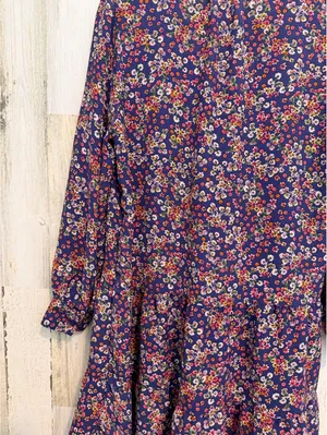Time and Tru Floral Tiered Dress Women’s L 12-14 Long Sleeve Navy Boho thumbnail 13