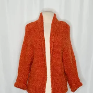 SUNDANCE Laurel Breeze Cardigan Sweater Solid Orange Boucle Knit Wool Small thumbnail 3