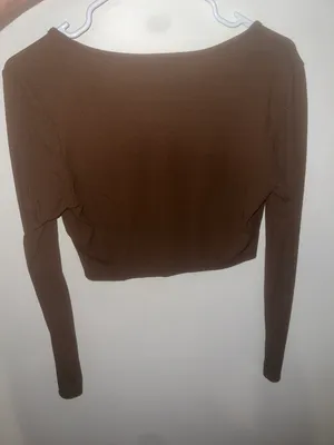 Long Sleeve Crop Top Brown Size L thumbnail 2