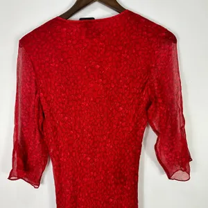 Vision‎ Apparel Dress 6 Red Silk Sequin Sheer Sleeve Midi Gown Y2K Vintage Glam thumbnail 8