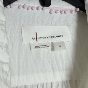 Anthropologie Ruffle Short Sleeve Button Down‎ White Crinkle Textured Tunic M thumbnail 3
