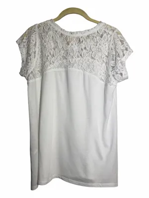 DKNY White Lace Yoke Short Sleeve Top thumbnail 2