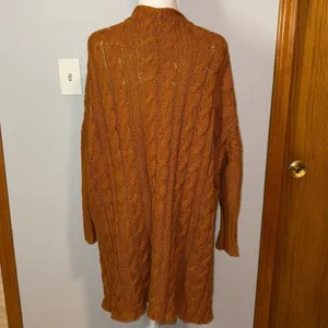 Free People chunky cable knit oversized tunic sweater burnt orange size‎ XS thumbnail 6