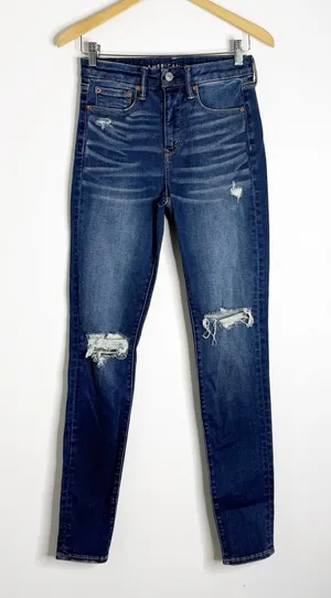 American Eagle Luxe Super High Rise Jegging Jeans Size 4 Long Distressed thumbnail 1