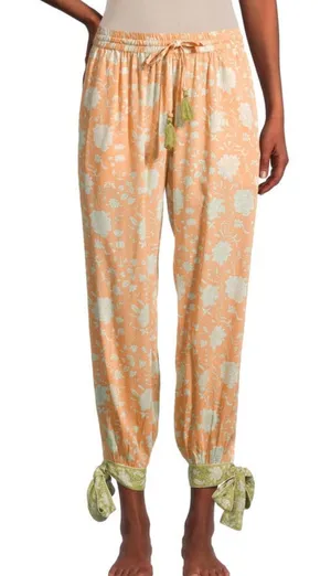 World Market Peach Green Floral Print Pajama Pants Womens Size‎ Small Pull On thumbnail 1