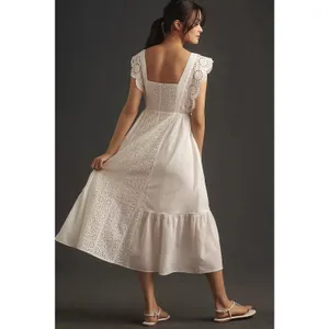 English Factory Eyelet Sleeveless Square Neck Maxi Dress in White Size Large thumbnail 2