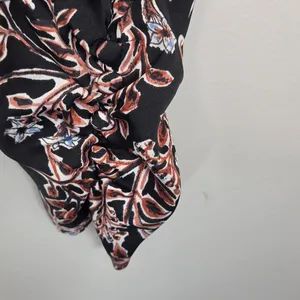 Free People Floral Smocked Crop Top L Square Neck Balloon Sleeve Black Boho thumbnail 8