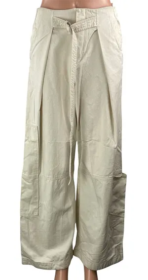 Zara Women's Cream Belted High Waisted Cargo Wide Leg Trousers Pants Size S thumbnail 1