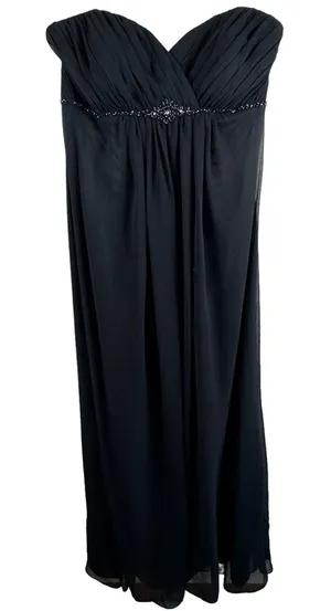Vintage Bel Soie Black Strapless Beaded Empire Waist Floor Length Gown Size 8‎ thumbnail 1