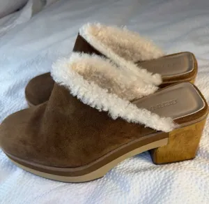 Bernardo Sky Clog Leather Suede Shearling Lined Chunky Mule Shoe Womens Size 7 thumbnail 1