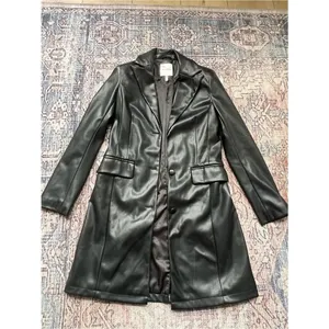 Avec Les Filles Black Faux Leather Long Blazer Jacket Button Down Coat XS thumbnail 8