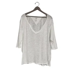 Free People We The Free White Linen‎ Blend V-Neck 3/4 Sleeve Top Large thumbnail 3