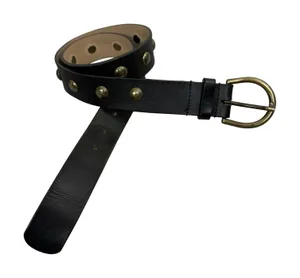 Donald J Pliner Belt Womens Small Black Studded Leather Brass Buckle Skinny thumbnail 1