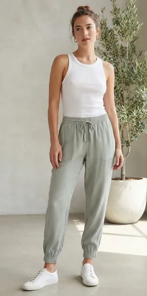 CLOTH & STONE Anthropologie Drawstring Joggers M Sage $88 Retail EUC thumbnail 1