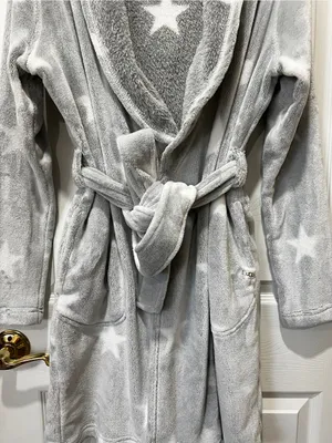 UGG Miranda Robe Grey/White Stars Hooded Cozy Fleece Plush Long Sleeve thumbnail 8