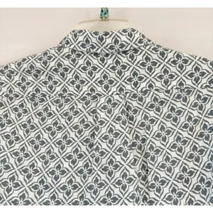 Zara Linen Floral‎ Print Button-up Shirt Tunic, 3/4 Sleeve, White/Blue XSmall thumbnail 4