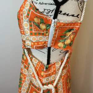 Unbranded Maxi Dress Orange Lemon Print Rope Straps Cut Out Back Small thumbnail 7