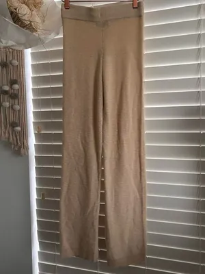 free people cream neutral wide leg knit lounge pull on pants | xs thumbnail 5