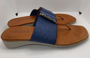 THE FLEXX Thong Sandals w Wide Strap Denim Blue Women’s 8 thumbnail 1