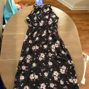Sweet Lemon Floral Maxi Dress M Black Halter Neck Ruffle Boho NWT thumbnail 3