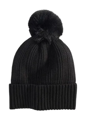 NEW On 34th Womens Boxed Rib-Knit Beanie Pom Pom MO1542501 Black thumbnail 1