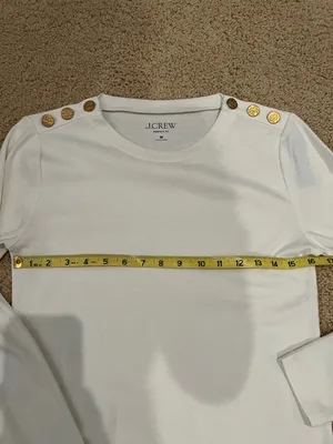 J. Crew Cream Long Sleeve Crewneck Top with Gold Shoulder Buttons thumbnail 2