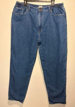 L.L.Bean Original Fit Relaxed 100% Cotton Plaid Lined Elastic Waist Jeans SZ 18W thumbnail 1