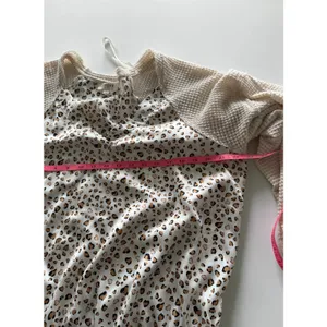 Umgee Mixed Media Leopard Heart Print Waffle Knit Top Cream Tan Medium thumbnail 5