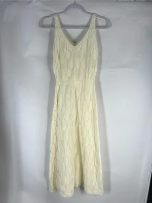 Knit Mix Ivory Pointelle Open Knit Maxi Dress Size M thumbnail 2