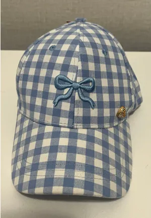 NWT Juicy Couture Baby Blue Gingham Boy Baseball Cap Couquette Y2K With Pin thumbnail 1