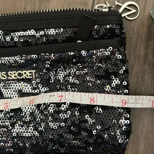 Women's Victoria’s Secret Black Sequin Clutch Bag Silver Zipper & Logo thumbnail 7