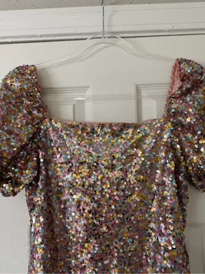Lulus Crave it Like Candy Pink Multi Sequin Puff Sleeve Mini Dress‎ Concert thumbnail 3