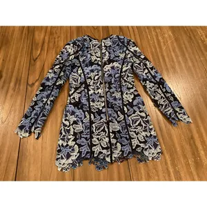 NBD X Corinne Womens Blue Lace Mini Dress Long Sleeve Floral Fitted V Neck thumbnail 10