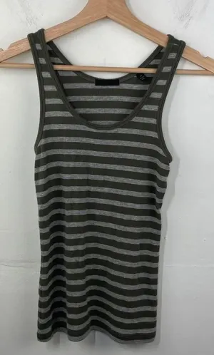 ATM Anthony Thomas Melillo Olive and Gray Striped Tank Top thumbnail 1