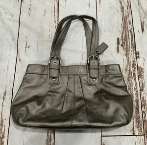 Coach PLEATED METALLIC GREY LARGE SHOULDER BAG thumbnail 2