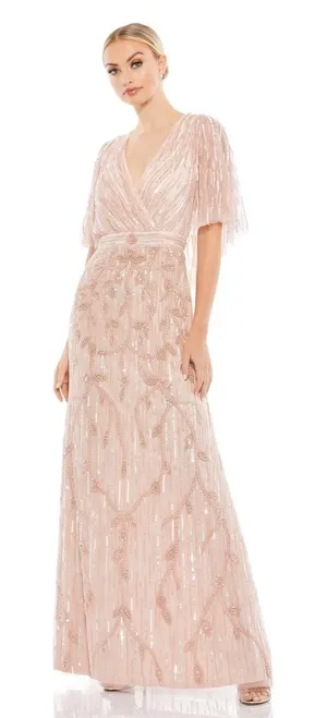 Mac‎ Duggal Embellished Cap Sleeve Sequin Flutter Sleeve Column Gown - NWT thumbnail 1