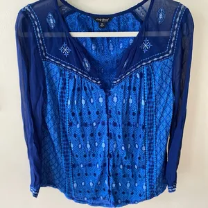 Lucky Brand 3/4 Sleeve Blouse Semi Sheer Blue M thumbnail 1