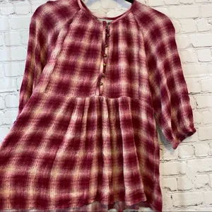 Maeve Anthropologie‎ Plaid Peasant Top XS Red Boho Blouse thumbnail 3