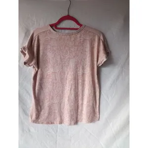 Lucky Brand Pink Paisley Knit Top Rolled Short Sleeve M thumbnail 2