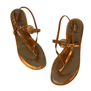 Tory Burch Ali Metallic Orange Sandals Sz 8 Strappy Logo Thong Flats thumbnail 4