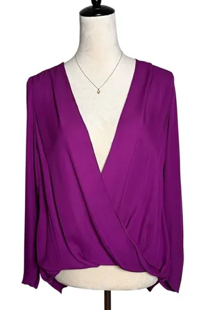A.L.C. Harmon Silk Orchid Purple Draped Asymmetric V-Neck‎ Relaxed Fit Blouse 4 thumbnail 1
