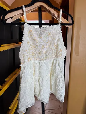 NWOT POL Ivory Ditsy Floral Eyelet Lace Cami Top Boho Cottagecore Peplum Small thumbnail 6
