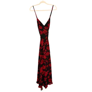 Lulus Best Occasion Black Red Floral Print Front Slit Party Event Maxi Dress S thumbnail 3