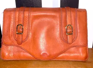 Vintage 70s Brown Genuine Leather Clutch Purse Envelope Style Hand Bag thumbnail 1