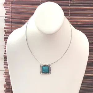 Silpada Sterling Silver Necklace Turquoise Square Pendant Slider thumbnail 1