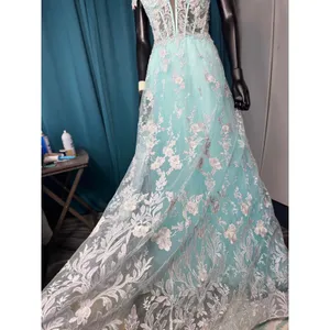 Morrell Maxie Size 4 Aqua White Floral Lace Off‎ Shoulder Formal Gown thumbnail 7