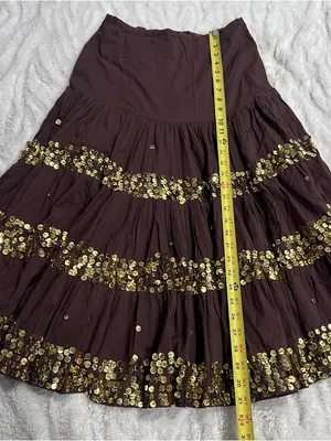 Wet Seal Brown Sequin Tiered Midi Skirt Boho Festival Y2K Size Small thumbnail 4