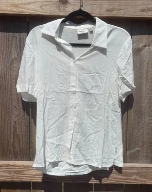 Rhythm Classics Women White Linen Blend Short Sleeve Button Down Shirt XS thumbnail 1