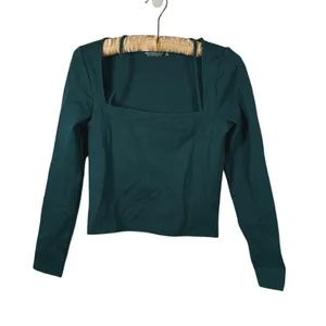 Abercrombie Long Sleeve Strappy Square Neck Top Size M Green Y2K Indie Sleaze thumbnail 2