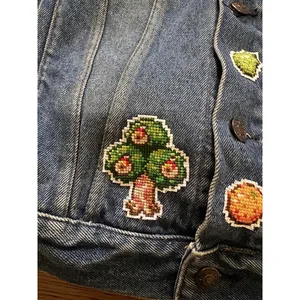 Gap Factory Store Women SZ Small Jean Denim‎ Jacket Animal Crossing Patches READ thumbnail 5
